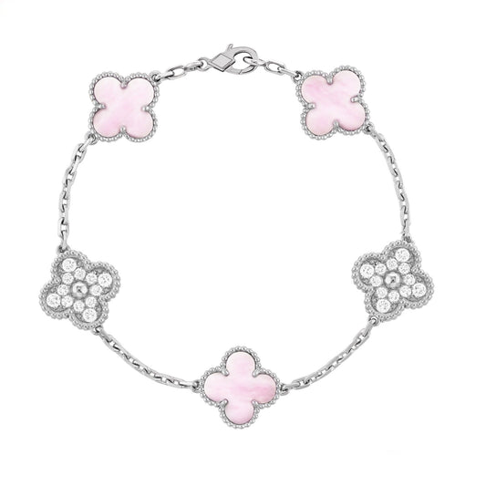 Silberrosa | Kleeblatt-Diamant-Armband